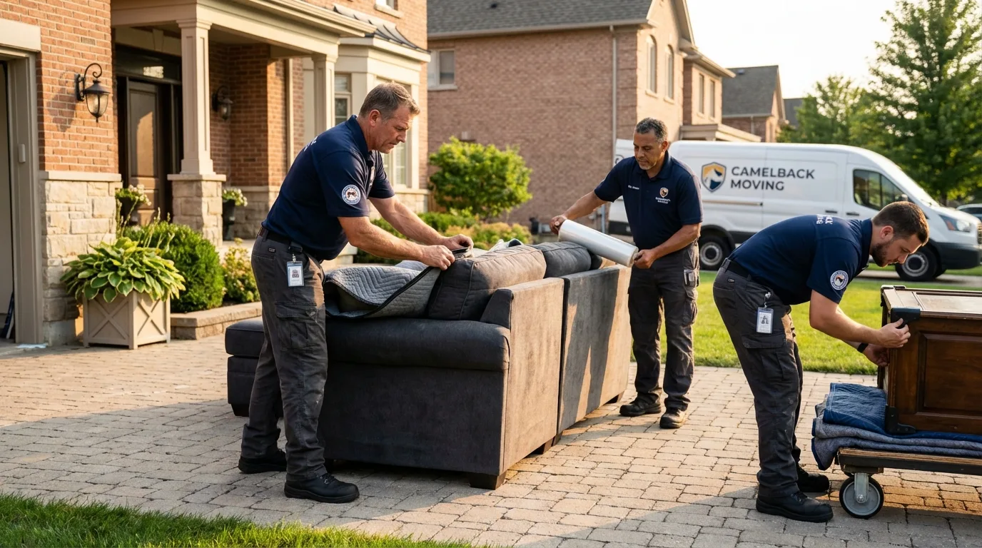 Large estate moving crew wrapping furniture in Moville, IA